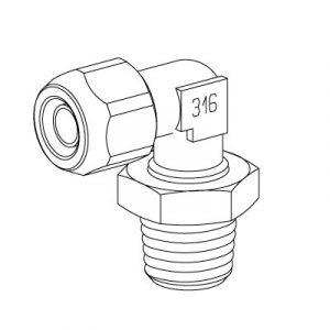 Raccord à Coiffe Coudé mâle Conique Orientable DN 1/8" pour Tube 4X6 mm - Inox 316 - Bag 10