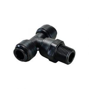 Raccord en T Instantané 12 mm Ext Fileté Centre 1/2"BSPT - Acétal Noir - Norme ACS pour l'eau potable - La boite de 4 pièces
