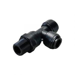 Raccord en T Instantané 12 mm Ext Fileté En Bout 1/2"BSPT - Acétal Noir - Norme ACS pour l'eau potable - La boite de 4 pièces
