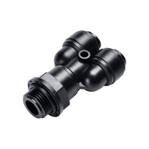 Raccord en Y Instantané 12 mm Ext Fileté Pied 1/2" BSPP - Acétal Noir - Norme ACS pour l'eau potable - La boite de 4 pièces