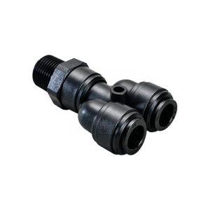 Raccord en Y Instantané 8 mm Ext Fileté Pied 1/4" BSPT - Acétal Noir - Normes ACS pour eau potable - La boite de 5 pièces