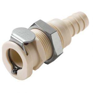 Coupleur polypropylène - DN 6.4 - Traversée de Cloison - Cannelé pour tube 9.5mm - Bag 25 -