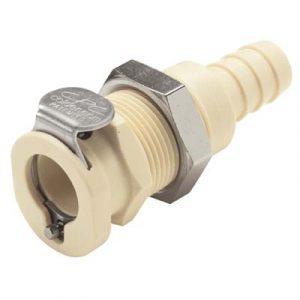 Coupleur Polypropylène - DN 6.4 - Clapet Traversée de Cloison - Cannelé pour tube 9.5mm - Bag 25 -