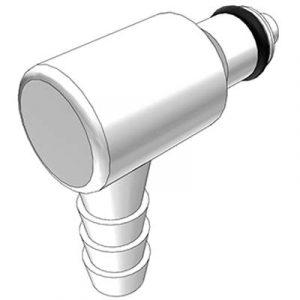 Embout Acétal - DN 3.2 - à Clapet - Coudé - Cannelé pour tube 6.4mm Int - Bag 25 -